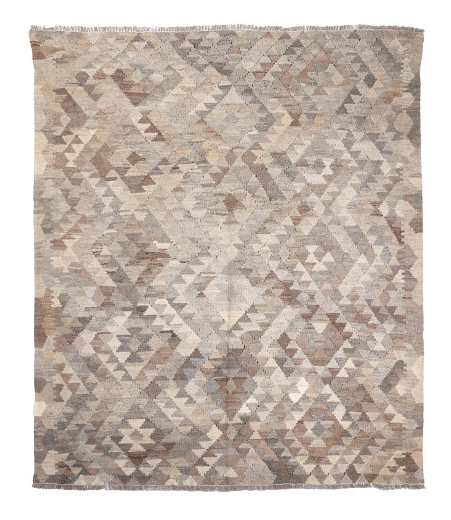 197x156 cm Handgewebte Braun Wolle Kelim Teppich