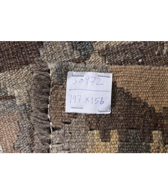197x156 cm Hand Woven Brown Wool Kilim Area Rug