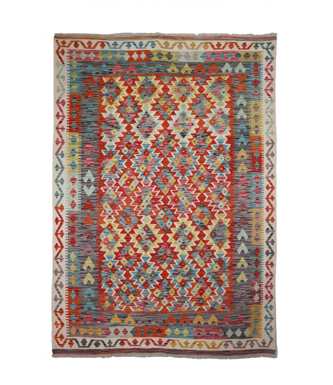 243x175  cm Handgemaakte Afghaanse traditionele Kilim Vloerkleed Wol Tapijt