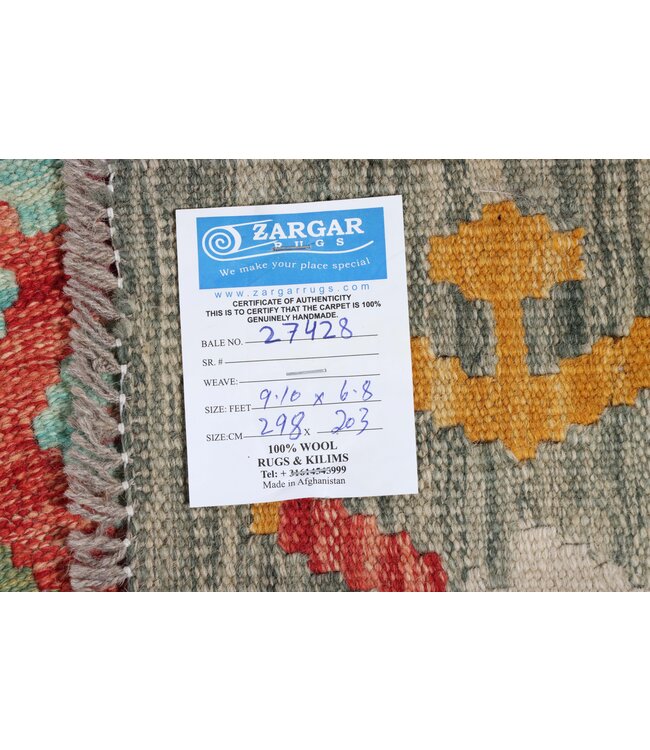 298x203  cm Handgemaakte Afghaanse traditionele Kilim Vloerkleed Wol Tapijt