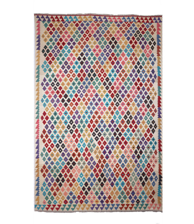 309x208 cm Handmade Afghan Traditional Kilim Area Rug Wool Carpet