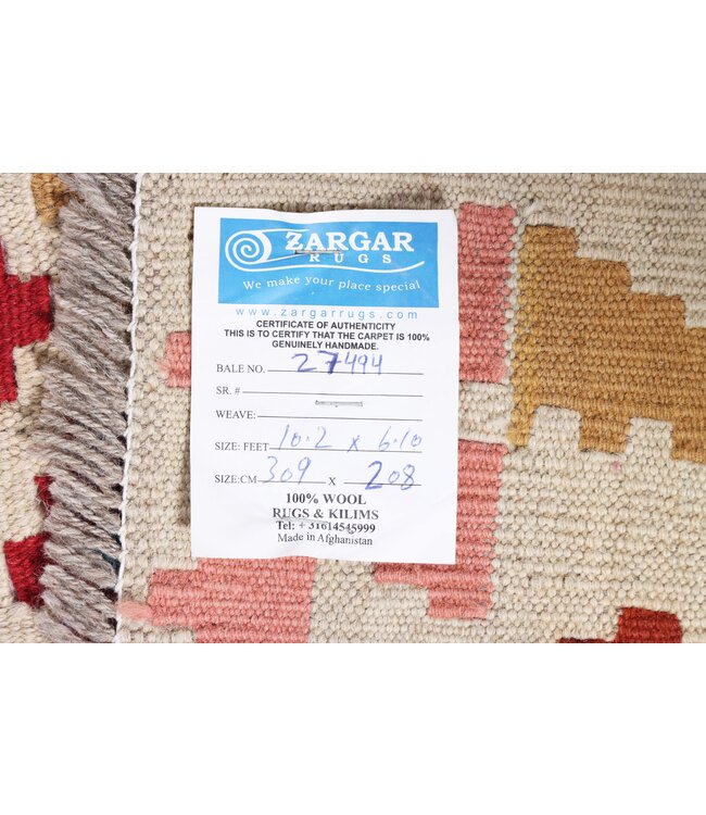 309x208 cm Handgefertigter Afghanischer traditioneller Kilim Teppich Woll