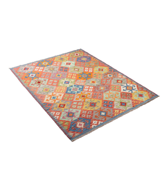 200x153 cm Handmade Afghan Traditional Kilim Area Rug Wool Carpet