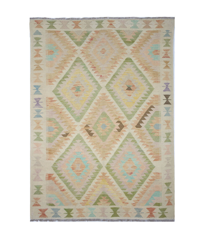 208x147 cm Handgefertigter Afghanischer traditioneller Kilim Teppich Woll