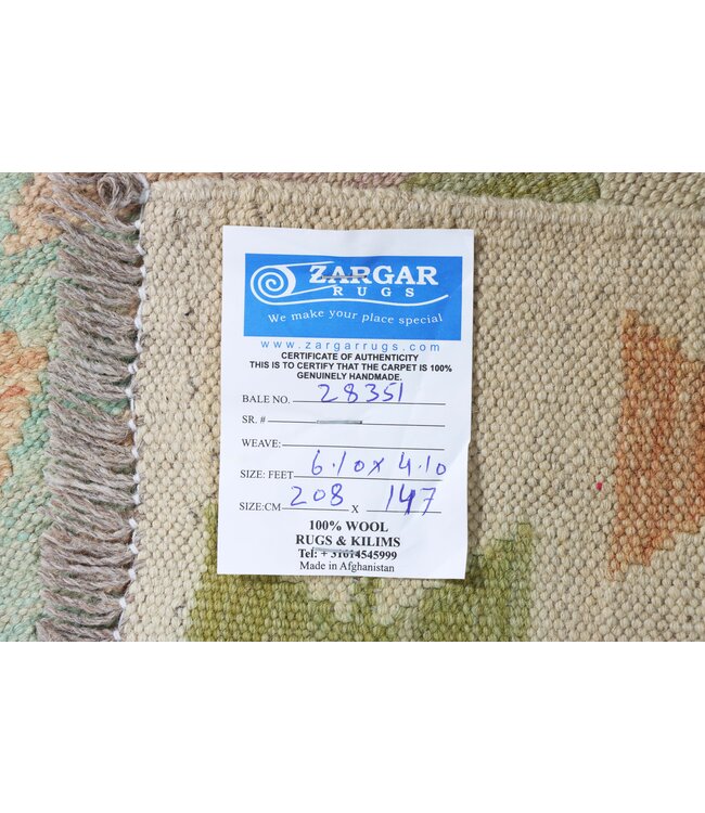 208x147  cm Handgemaakte Afghaanse traditionele Kilim Vloerkleed Wol Tapijt