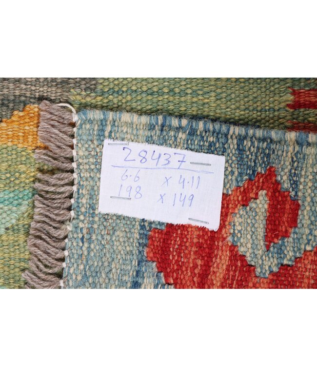 198x149 cm Handgefertigter Afghanischer traditioneller Kilim Teppich Woll