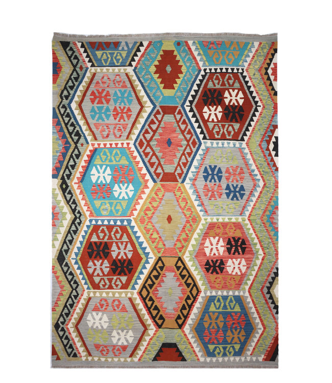 296x203 cm Handgemaakte Afghaanse traditionele Kilim Vloerkleed Wol Tapijt