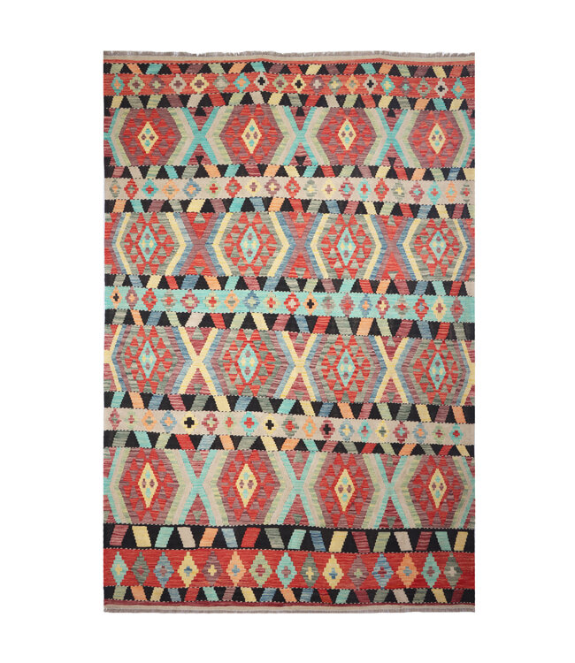 296x203 cm Handgemaakte Afghaanse traditionele Kilim Vloerkleed Wol Tapijt