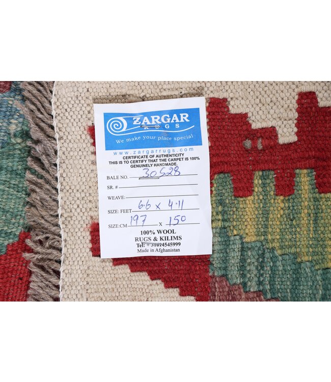 197x150 cm Handgemaakte Afghaanse traditionele Kilim Vloerkleed Wol Tapijt