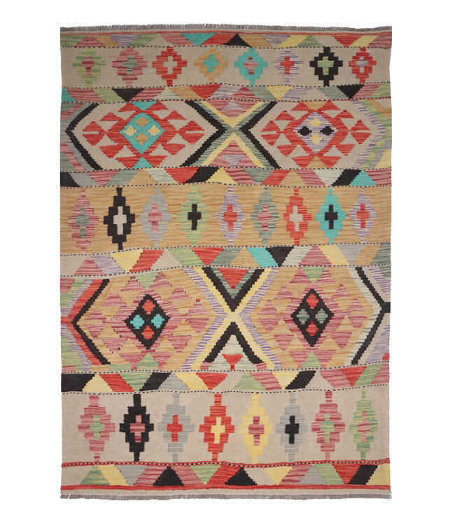 211x155 cm Handgefertigter Afghanischer traditioneller Kilim Teppich Woll