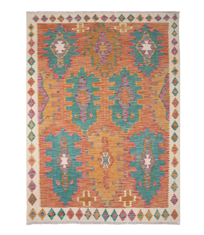 198x153 cm Handmade Afghan Traditional Kilim Area Rug Wool Carpet