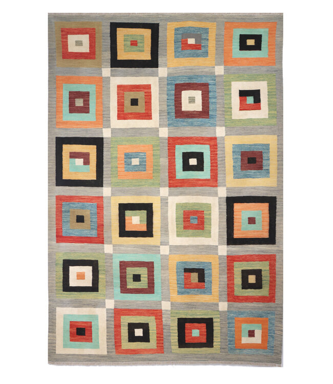 297 x 199 cm Handgemacht modern Wolle Kelim Teppich