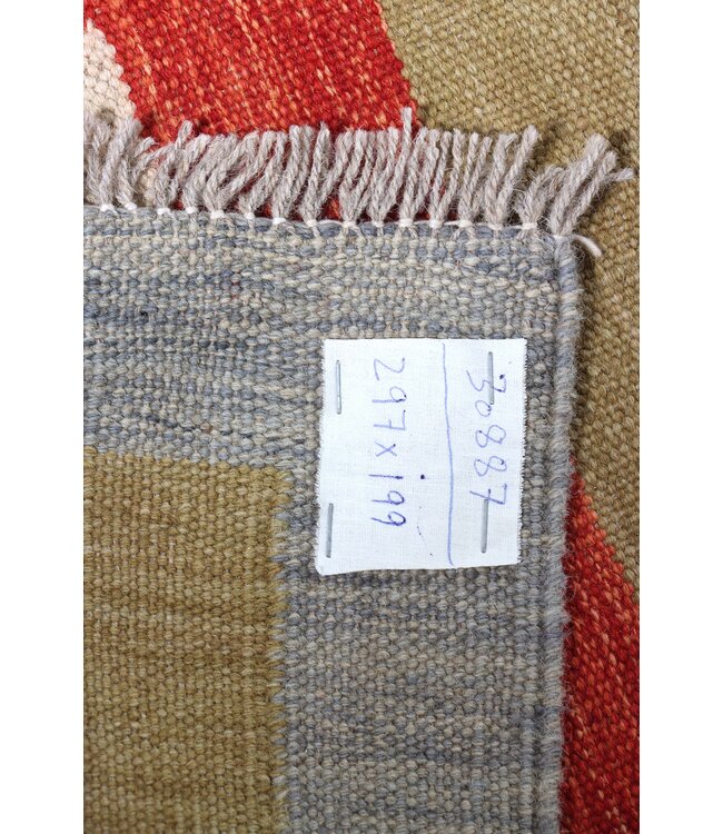 297 x 199 cm Handgeweven modern Kelim Tapijt Wol