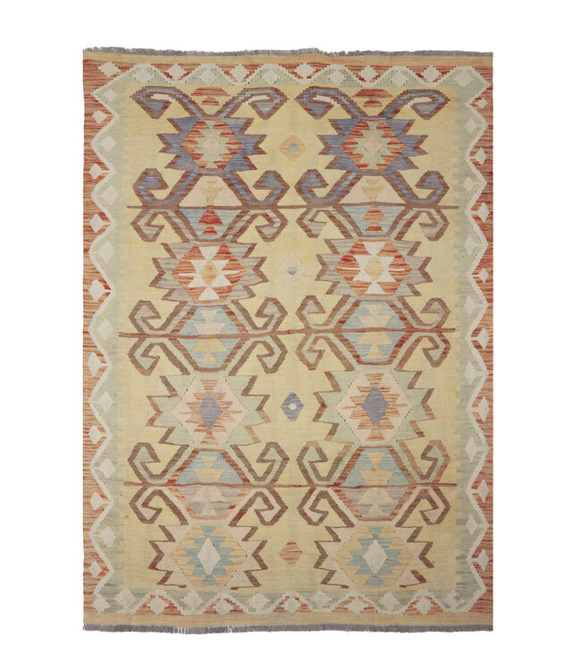 197x144  cm Handgefertigter Afghanischer traditioneller Kilim Teppich Woll