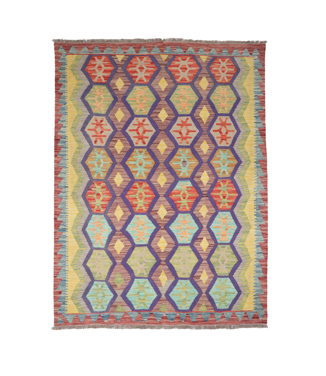 190x141  cm Handgefertigter Afghanischer traditioneller Kilim Teppich Woll