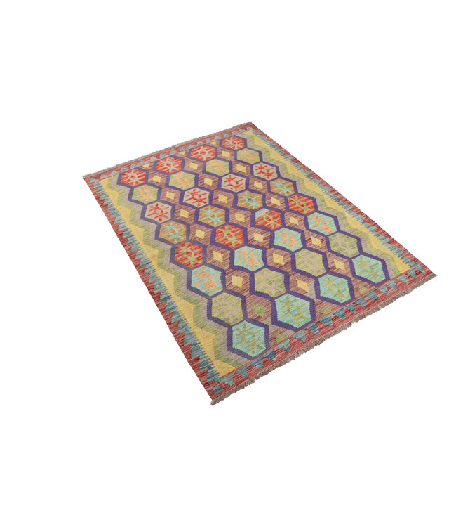 190x141cm Handmade Afghan Traditional Kilim Area Rug Wool Carpet