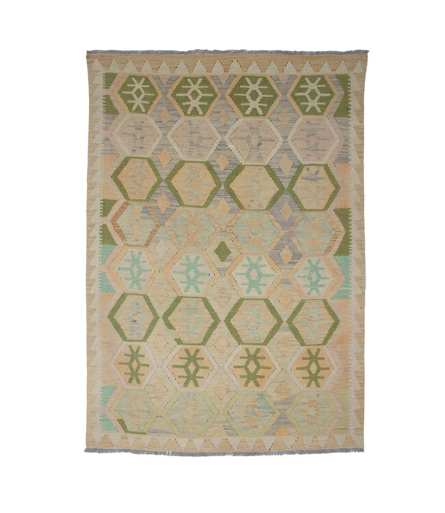 198x139 cm Handgemaakte Afghaanse traditionele Kilim Vloerkleed Wol Tapijt