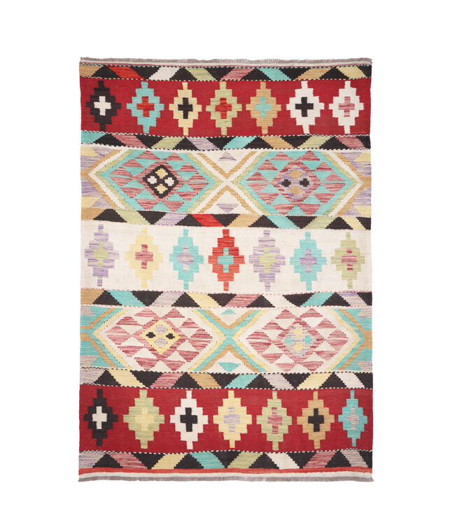 205x146  cm Handgefertigter Afghanischer traditioneller Kilim Teppich Woll