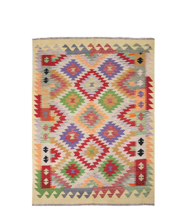 195x146  cm Handgefertigter Afghanischer traditioneller Kilim Teppich Woll