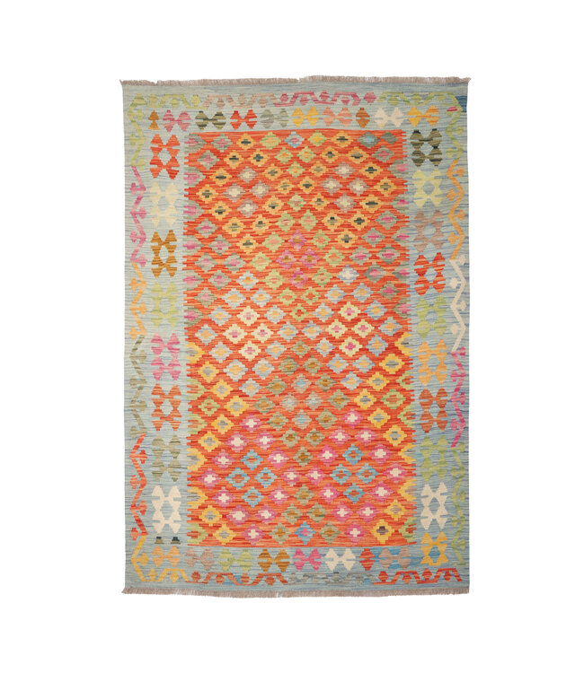 209x144  cm Handgemaakte Afghaanse traditionele Kilim Vloerkleed Wol Tapijt