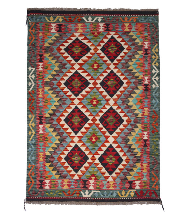 186 x 123 cm  Handgemaakte Afghaanse traditionele Kilim Vloerkleed Wol Tapijt