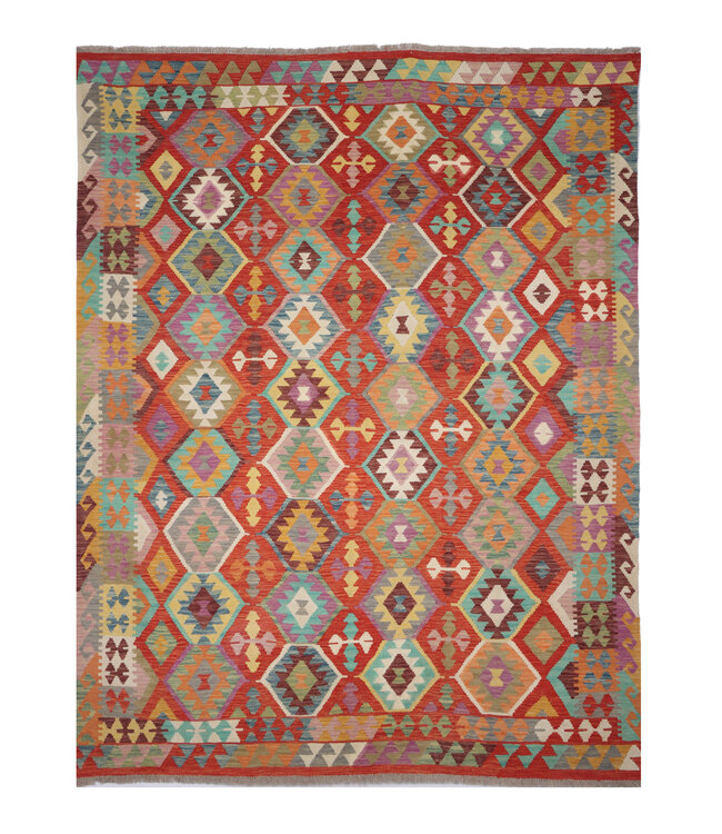 257 x 204 cm Handgemaakte Afghaanse traditionele Kilim Vloerkleed Wol Tapijt