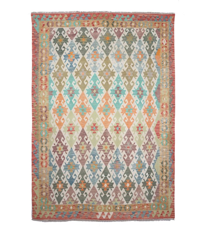 297 x 207 cm Handmade Afghan Traditional Kilim Area Rug Wool Carpet