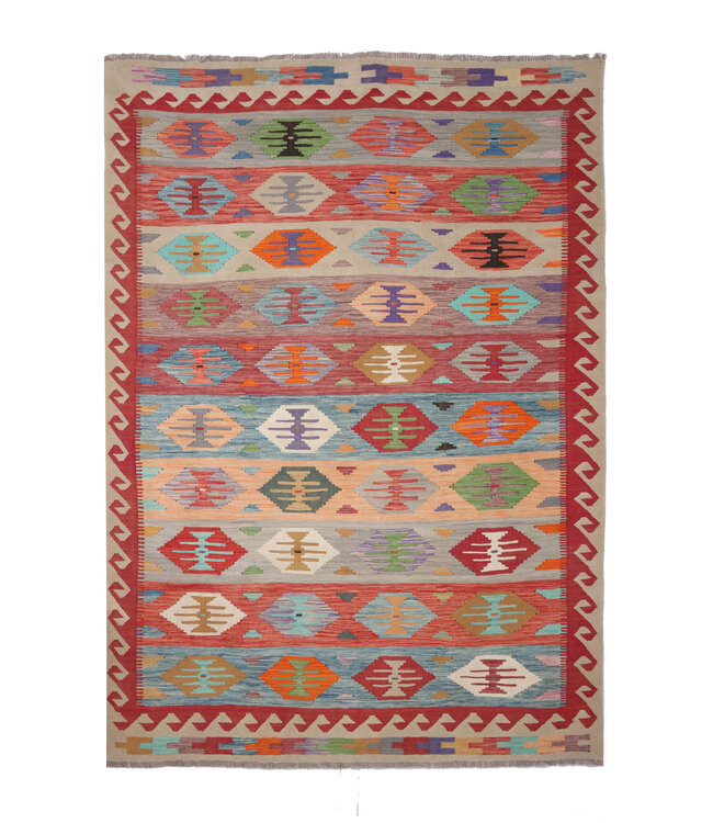 250 x 175 cm Handgemaakte Afghaanse traditionele Kilim Vloerkleed Wol Tapijt