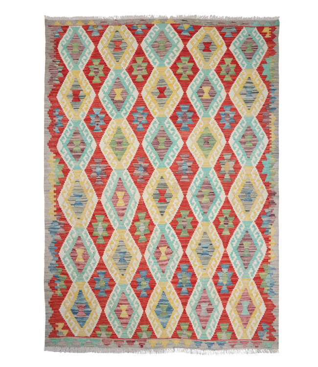 208 x 160  cm Handmade Afghan Traditional Kilim Area Rug Wool Carpet