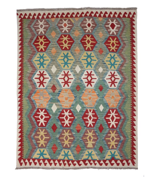 197x150 cm Handmade Afghan Traditional Kilim Area Rug Wool Carpet
