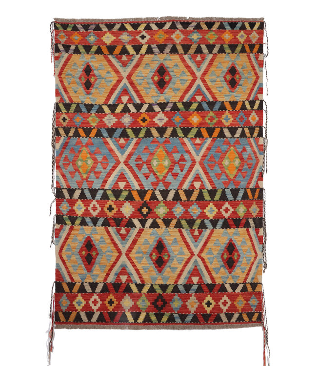191x123 cm Handgefertigter Afghanischer traditioneller Kilim Teppich Woll