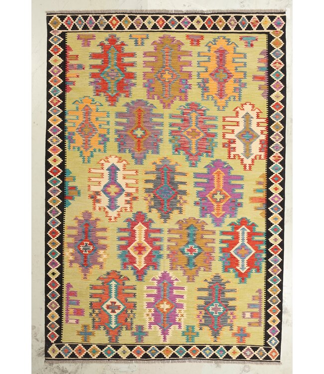 294x201 cm Handgemacht Wolle Kelim Teppich Orientteppich