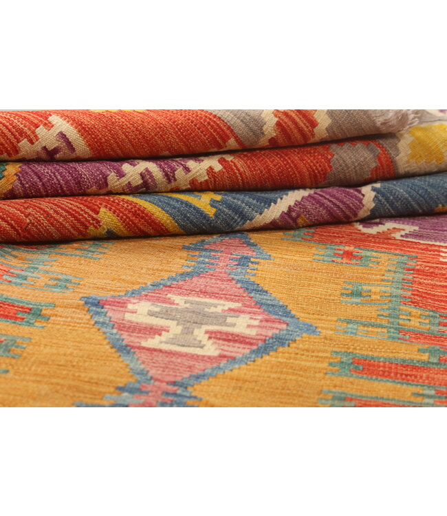 Oosterse kelim 290x210 cm handgeweven vloerkleed traditional Kelim  Wollen tapijt