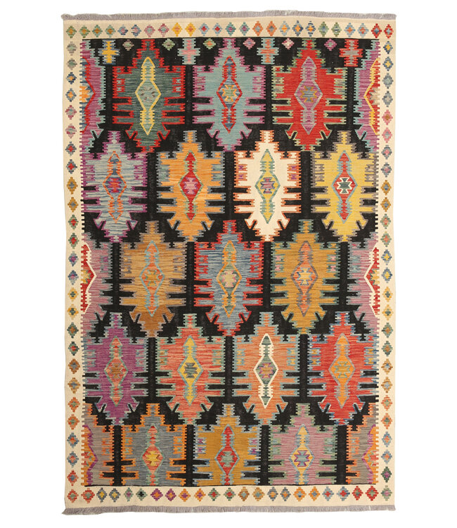 Black Naila kelim  308x207 cm  handgemacht traditional Wolle Kelim Teppich