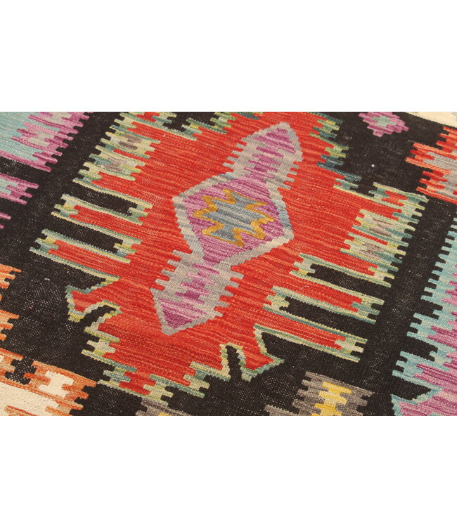 Black Naila kelim  308x207 cm handgeweven vloerkleed traditional Kelim  Wollen tapijt