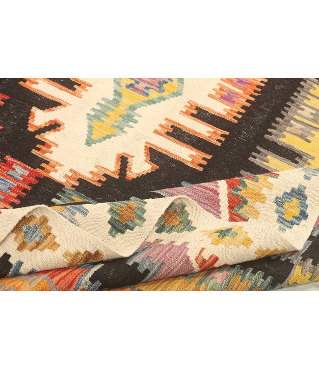 Black Naila kelim  308x207 cm handgeweven vloerkleed traditional Kelim  Wollen tapijt