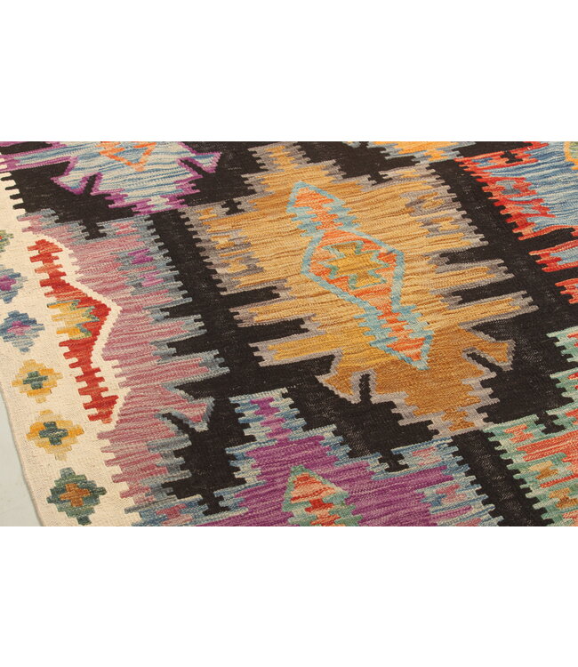 Black Naila kelim  308x207 cm handgeweven vloerkleed traditional Kelim  Wollen tapijt