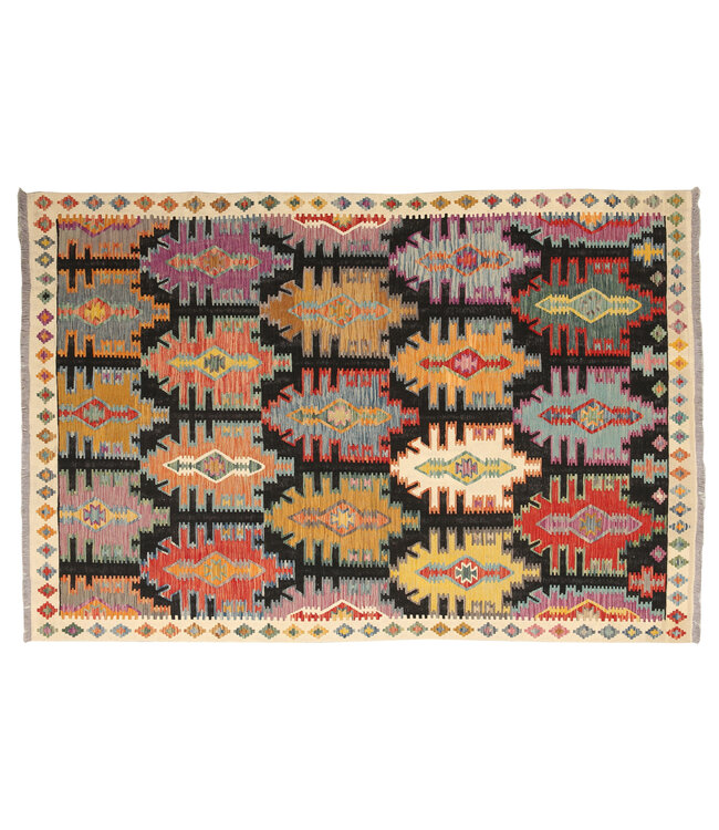 Black Naila kelim  308x207 cm handgeweven vloerkleed traditional Kelim  Wollen tapijt