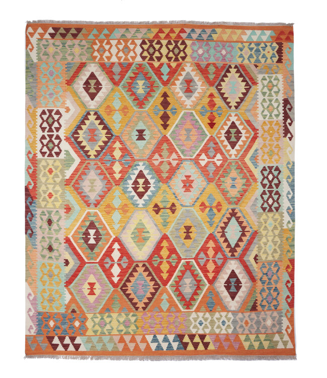 242x199  cm Handgefertigter Afghanischer traditioneller Kilim Teppich Woll