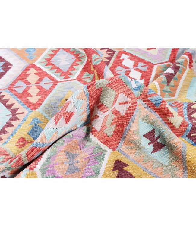 242x199 cm Handmade Afghan Traditional Kilim Area Rug Wool Carpet