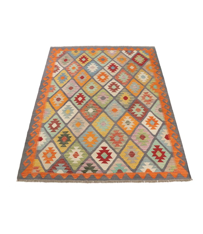201x155 cm Handgefertigter Afghanischer traditioneller Kilim Teppich Woll