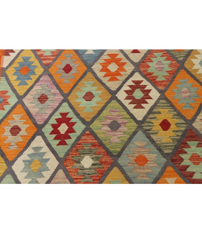 201x155 cm Handgefertigter Afghanischer traditioneller Kilim Teppich Woll