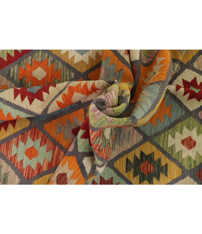 201x155 cm Handgefertigter Afghanischer traditioneller Kilim Teppich Woll