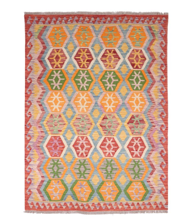 202x151 cm Handgefertigter Afghanischer traditioneller Kelim Teppich Woll