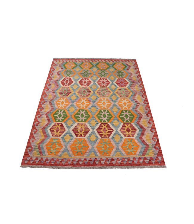 202x151 cm Handmade Afghan Traditional Kelim Area Rug Wool Carpet