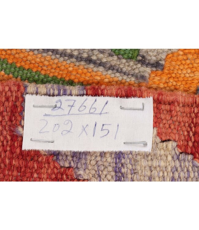 202x151 cm Handgefertigter Afghanischer traditioneller Kelim Teppich Woll