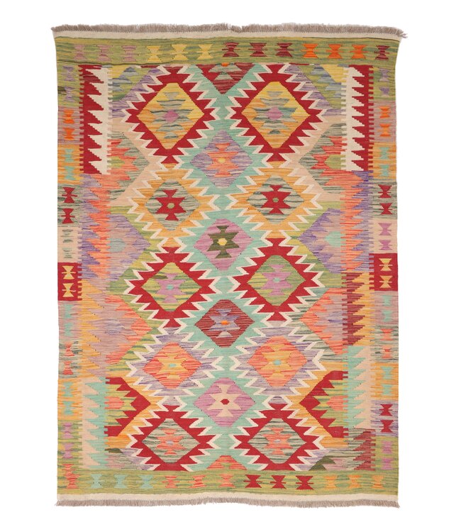 200x144 cm Handgemaakte Afghaanse traditionele Kelim Vloerkleed Wol Tapijt