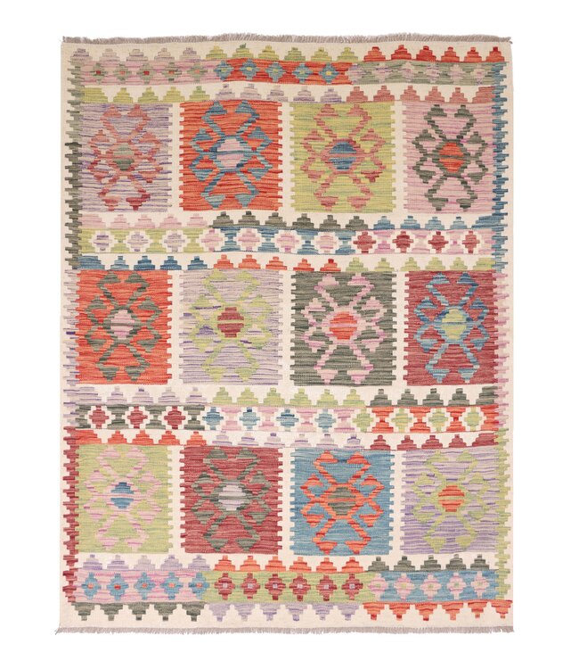 197x150 cm Handmade Afghan Traditional Kelim Area Rug Wool Carpet