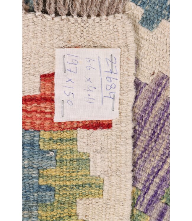 197x150 cm Handmade Afghan Traditional Kelim Area Rug Wool Carpet