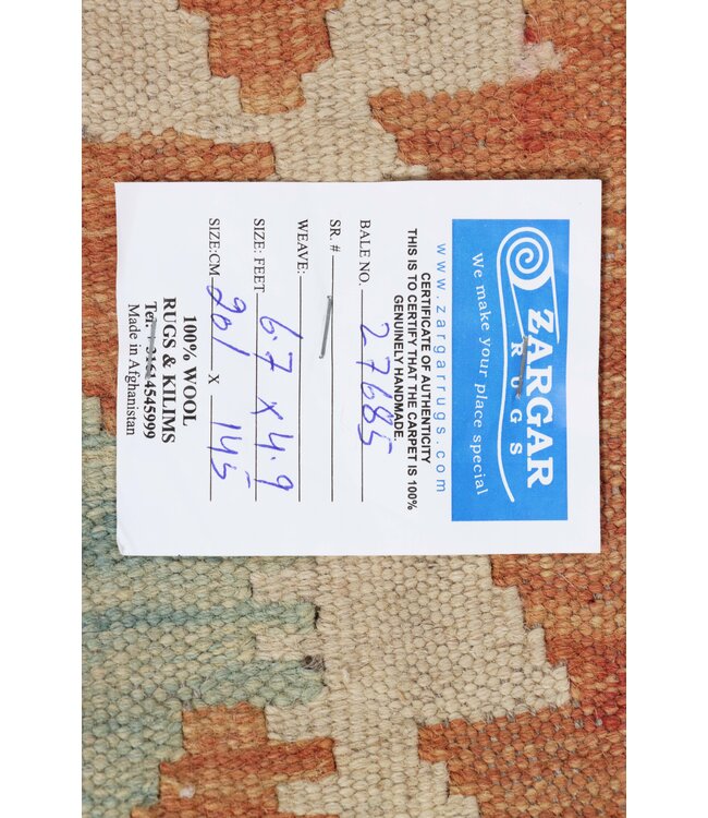 201x145 cm Handmade Afghan Traditional Kelim Area Rug Wool Carpet